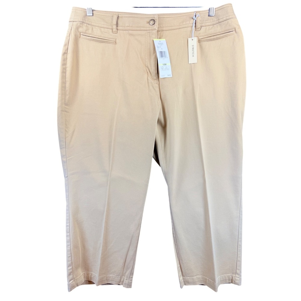 Jones New York Sport Woman Khaki Crop Pants Tan Stretch Size 18W NWT